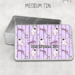 spooky pastel pink ghosts & stars halloween storage tin option to personalise