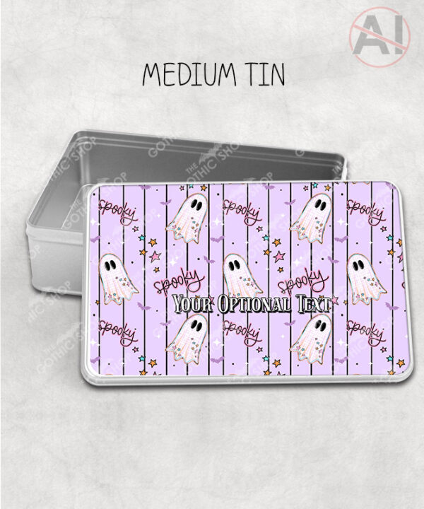 spooky pastel pink ghosts & stars halloween storage tin option to personalise