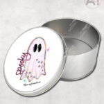 spooky pastel pink ghosts & stars halloween storage tin option to personalise