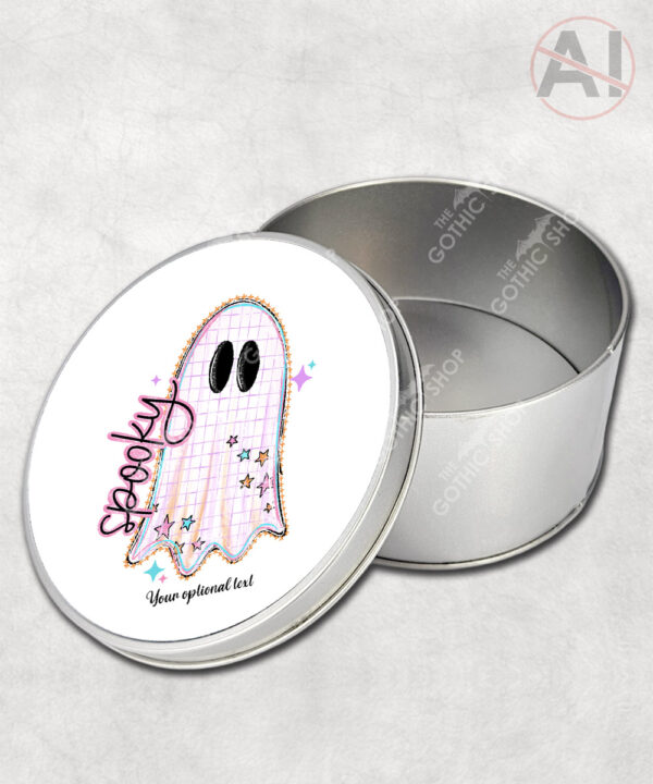 spooky pastel pink ghosts & stars halloween storage tin option to personalise