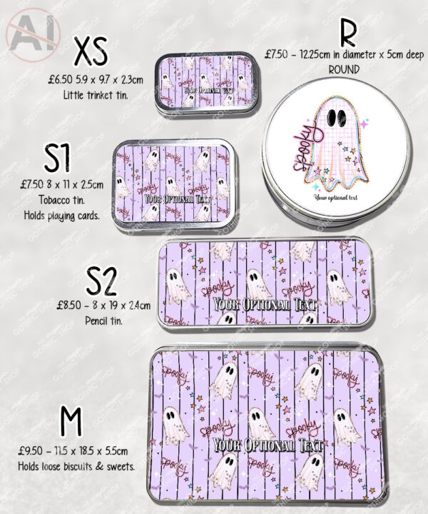 spooky pastel pink ghosts & stars halloween storage tin option to personalise