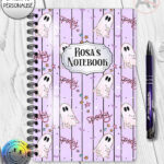 spooky pastel pink ghosts & stars halloween notebook journal option to personalise