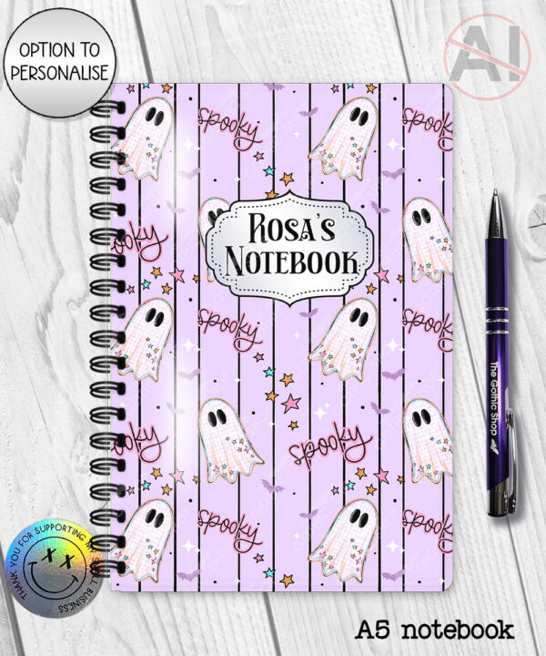 spooky pastel pink ghosts & stars halloween notebook journal option to personalise