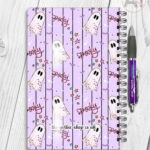 spooky pastel pink ghosts & stars halloween notebook journal option to personalise