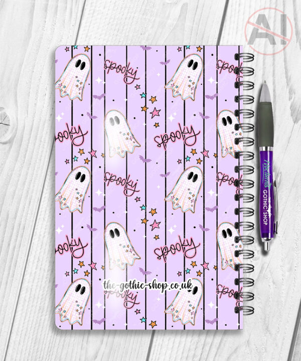 spooky pastel pink ghosts & stars halloween notebook journal option to personalise