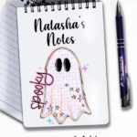 spooky pastel pink ghosts & stars halloween notebook journal option to personalise