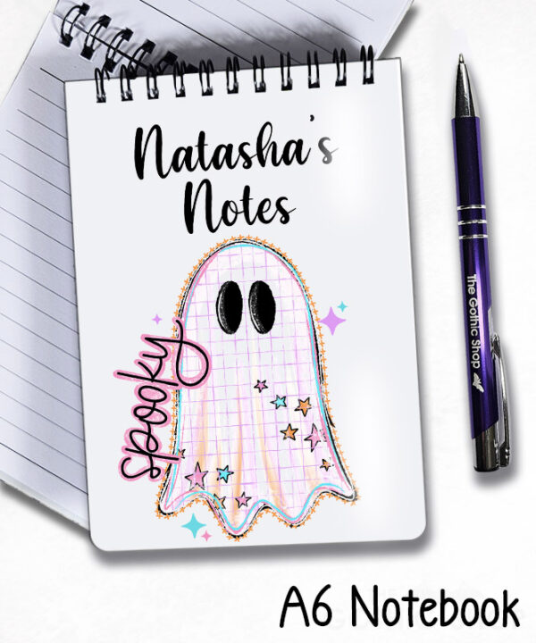 spooky pastel pink ghosts & stars halloween notebook journal option to personalise