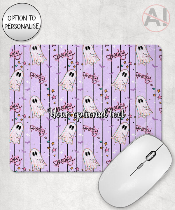 spooky pastel pink ghosts & stars halloween mouse mat option to personalise