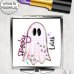 spooky pastel pink ghosts & stars halloween compact mirror option to personalise