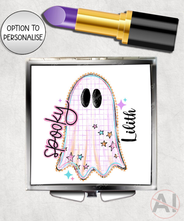 spooky pastel pink ghosts & stars halloween compact mirror option to personalise