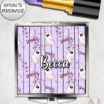 spooky pastel pink ghosts & stars halloween compact mirror option to personalise