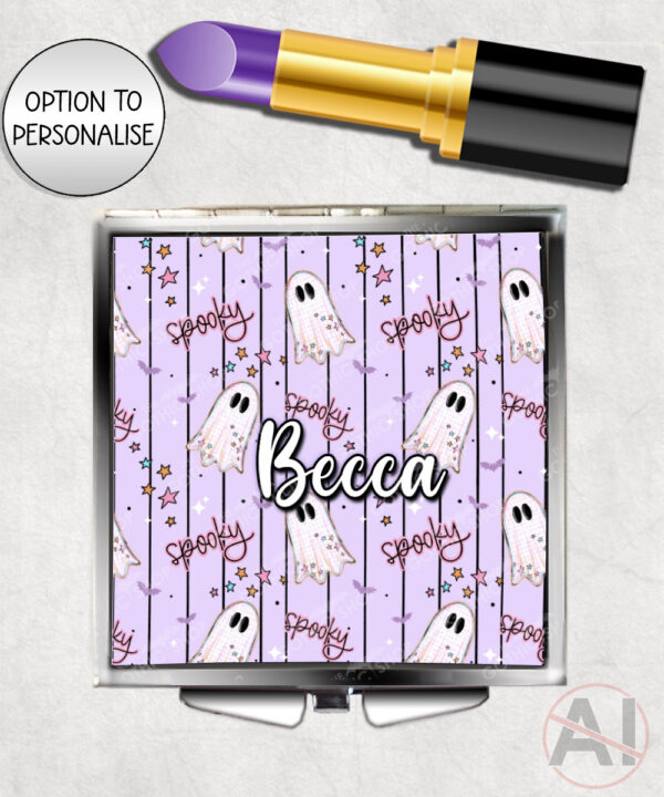 spooky pastel pink ghosts & stars halloween compact mirror option to personalise