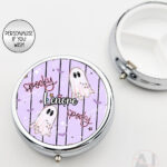 spooky pastel pink ghosts & stars halloween round pill box option to personalise