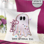 spooky pastel pink ghosts & stars halloween velvet cushion option to personalise