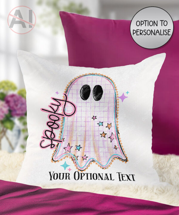 spooky pastel pink ghosts & stars halloween velvet cushion option to personalise