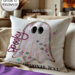 spooky pastel pink ghosts & stars halloween velvet cushion option to personalise