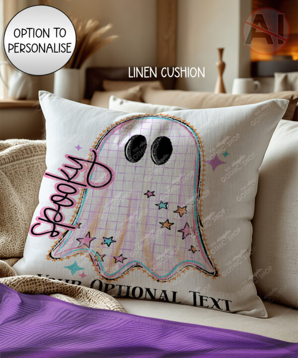 spooky pastel pink ghosts & stars halloween velvet cushion option to personalise