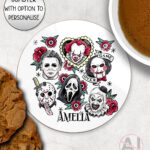 horror movie icons red flowers halloween mug and/or coaster optional to personalise