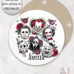 horror movie icons red flowers halloween mug and/or coaster optional to personalise