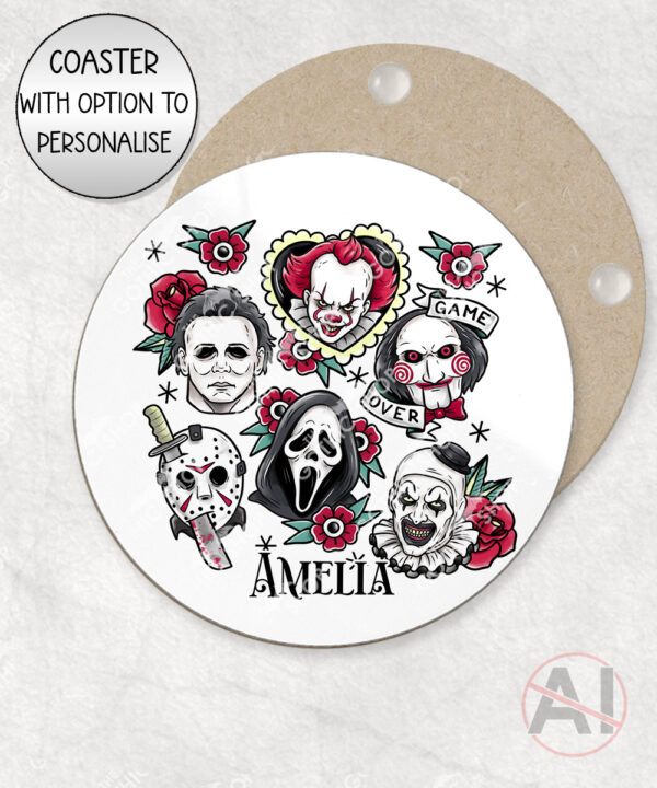 horror movie icons red flowers halloween mug and/or coaster optional to personalise