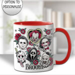 horror movie icons red flowers halloween mug and/or coaster optional to personalise
