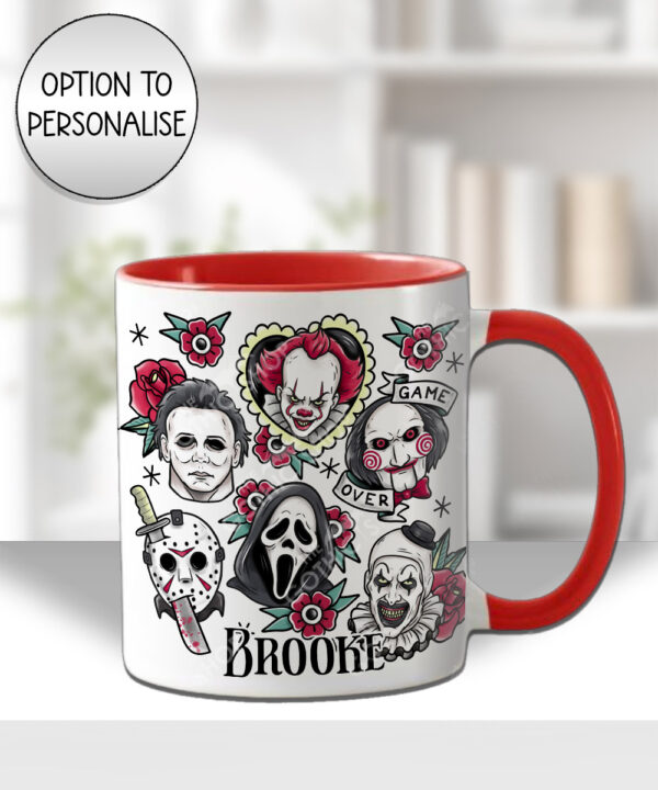 horror movie icons red flowers halloween mug and/or coaster optional to personalise
