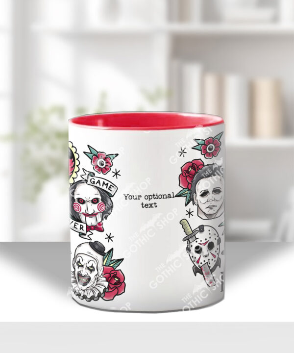 horror movie icons red flowers halloween mug and/or coaster optional to personalise