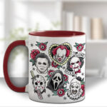 horror movie icons red flowers halloween mug and/or coaster optional to personalise
