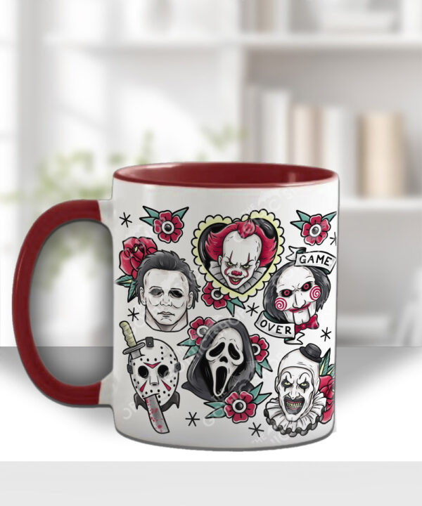 horror movie icons red flowers halloween mug and/or coaster optional to personalise