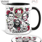 horror movie icons red flowers halloween mug and/or coaster optional to personalise