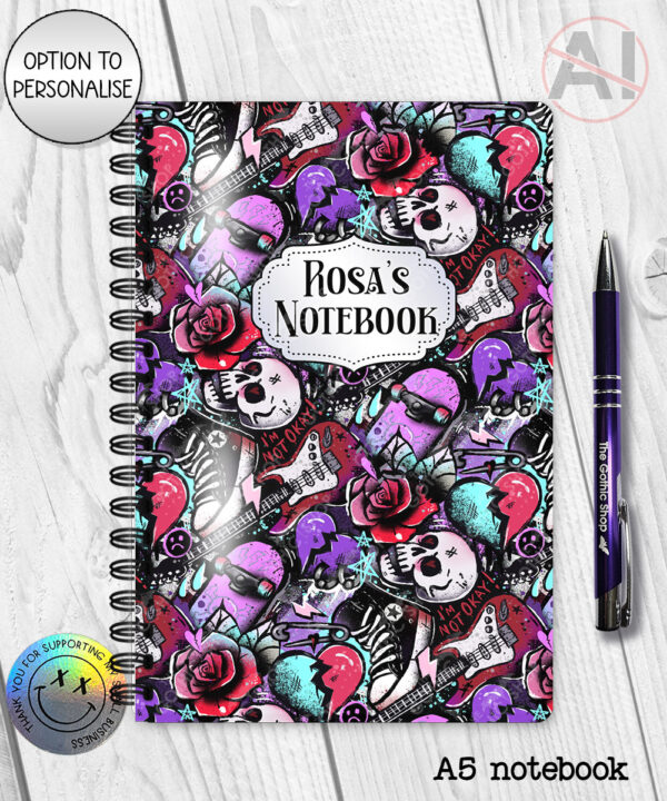 emo graffiti skulls gothic notebook journal option to personalise