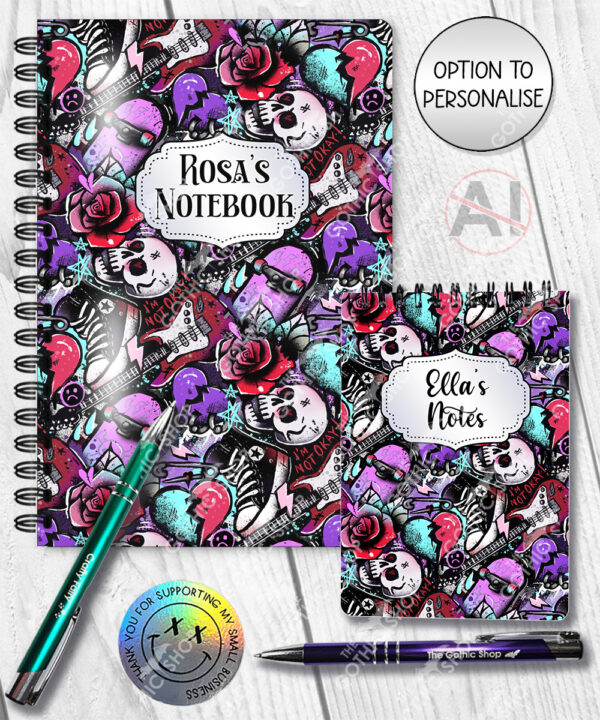 emo graffiti skulls gothic notebook journal option to personalise