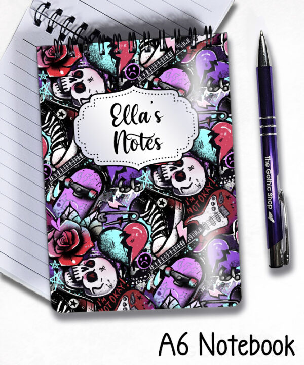 emo graffiti skulls gothic notebook journal option to personalise