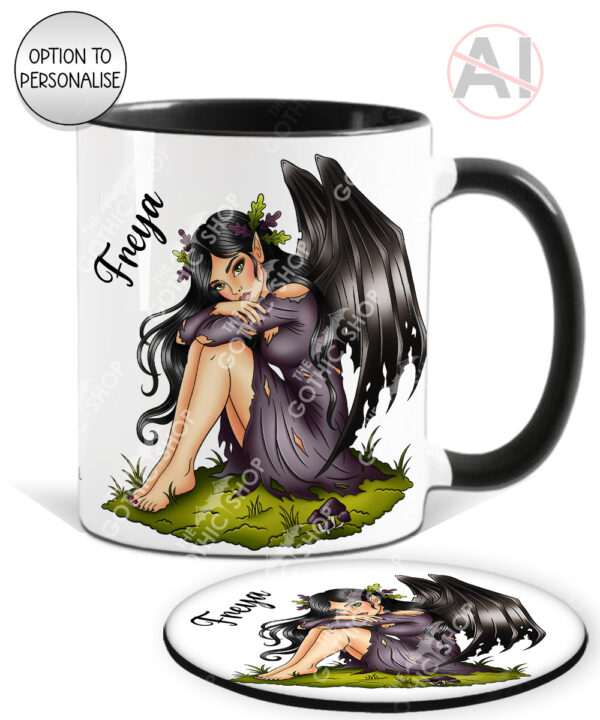 fae gothic bat wing fairy mug and/or coaster optional to personalise