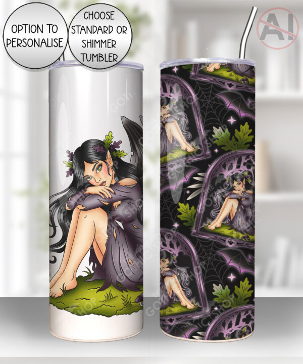 fae gothic bat wing fairy straight tumbler option to personalise