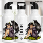 fae gothic bat wing fairy water bottle option to personalise