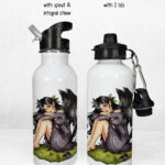 fae gothic bat wing fairy water bottle option to personalise
