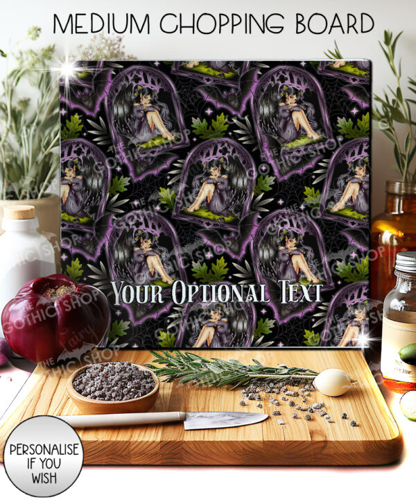 fae gothic bat wing fairy glass chopping board option to personalise