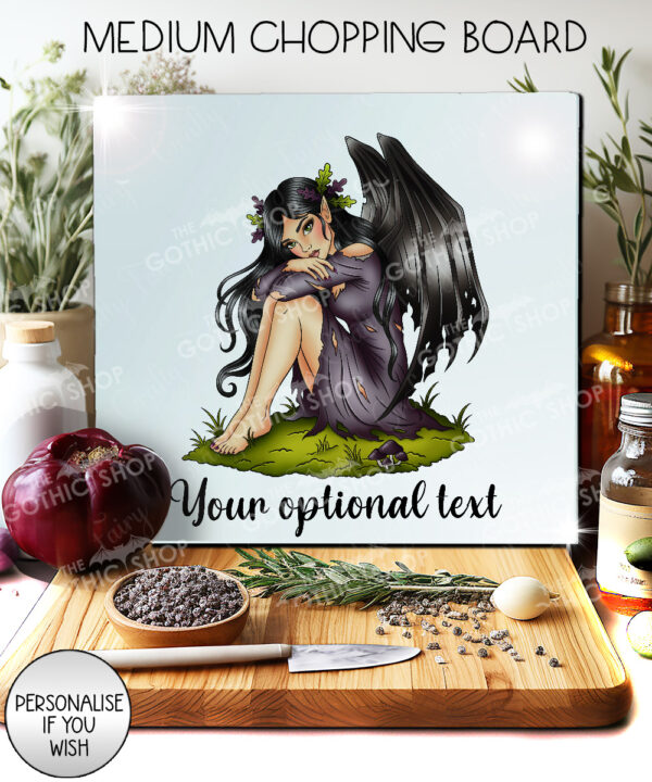 fae gothic bat wing fairy glass chopping board option to personalise
