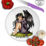 fae gothic bat wing fairy glass chopping board option to personalise