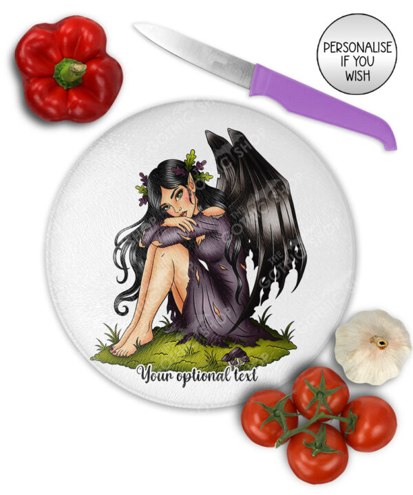 fae gothic bat wing fairy glass chopping board option to personalise