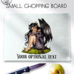 fae gothic bat wing fairy glass chopping board option to personalise
