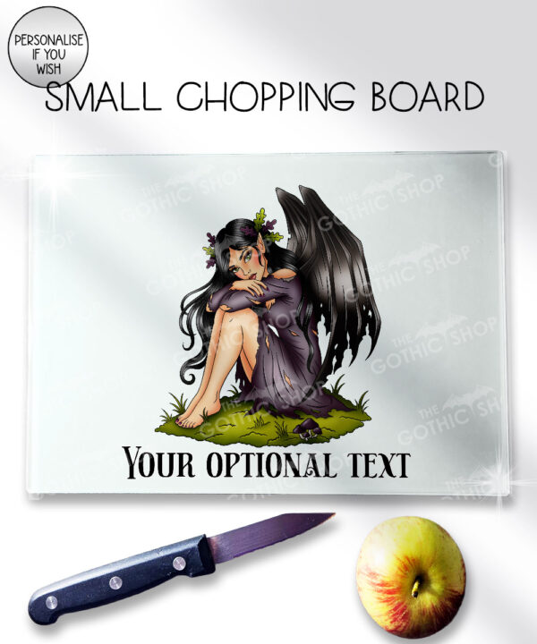 fae gothic bat wing fairy glass chopping board option to personalise