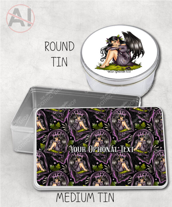 fae gothic bat wing fairy storage tin option to personalise