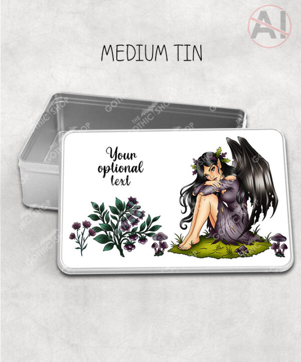 fae gothic bat wing fairy storage tin option to personalise