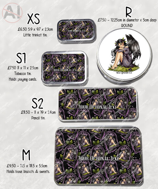 fae gothic bat wing fairy storage tin option to personalise