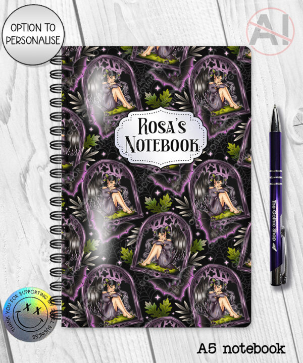 fae gothic bat wing fairy notebook journal option to personalise