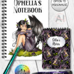 fae gothic bat wing fairy notebook journal option to personalise