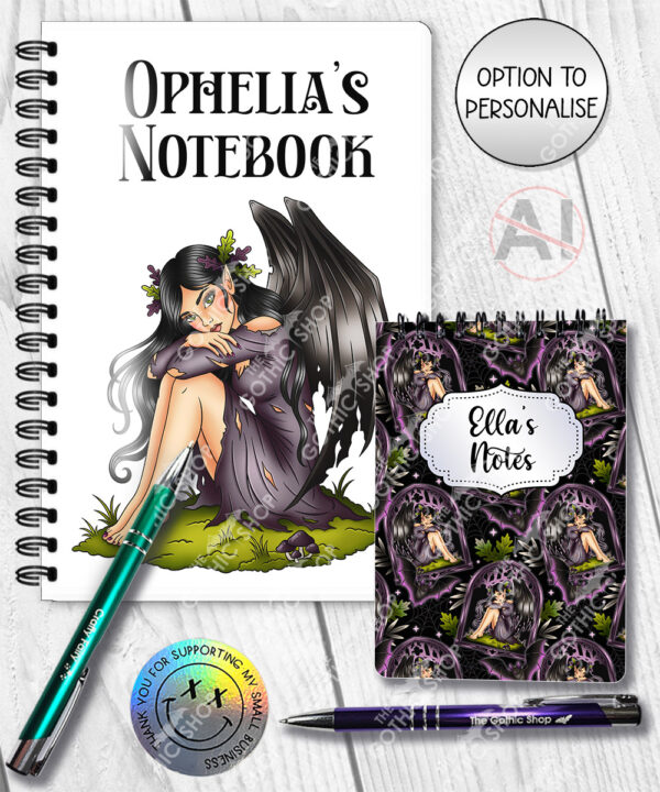 fae gothic bat wing fairy notebook journal option to personalise
