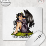 fae gothic bat wing fairy mouse mat option to personalise